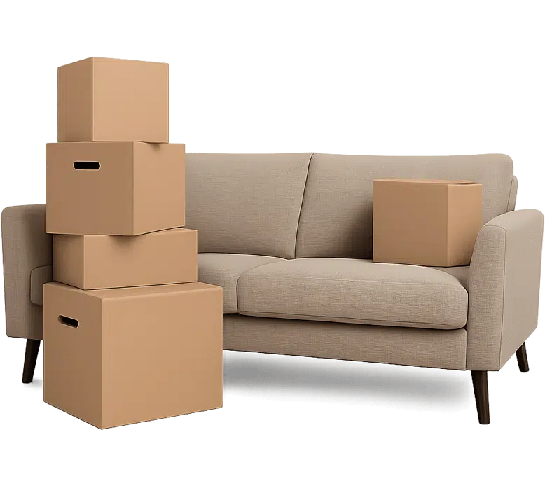 divano con scatoloni per sgombero appartamenti