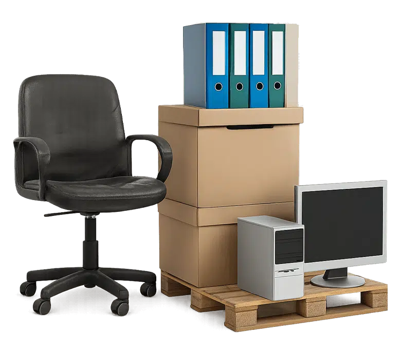 una vecchia sedia da ufficio faldoni computer e bancale sgombero ufficio e magazzino